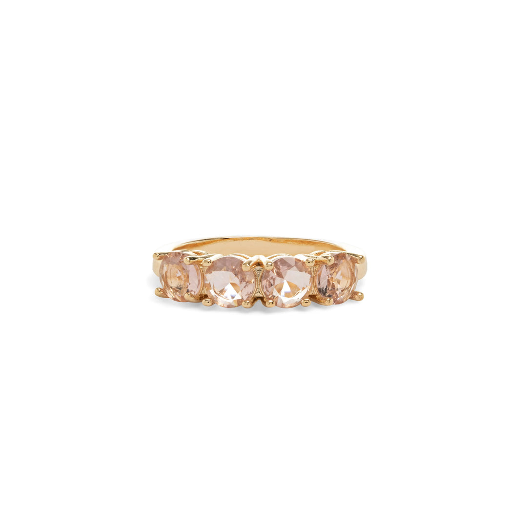 Woman wears Bright Round Rhodolite Crystal Band Ring, 18k Gold Filled Elladora Store Australia