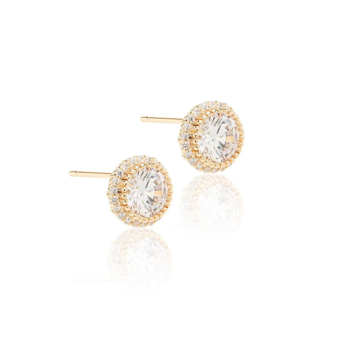 Bright Round Stud Earrings, 18k Gold Plated