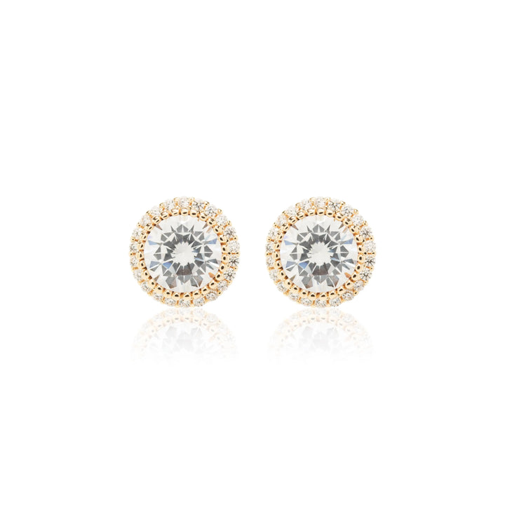 Bright Round Stud Earrings, 18k Gold Plated