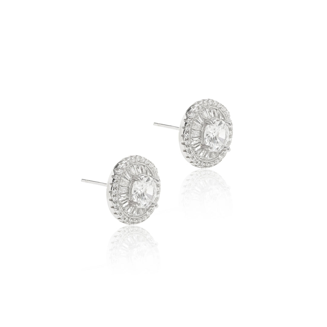 Bright Round White Crystal Stud Earrings, 925 Sterling Silver Elladora Store Australia