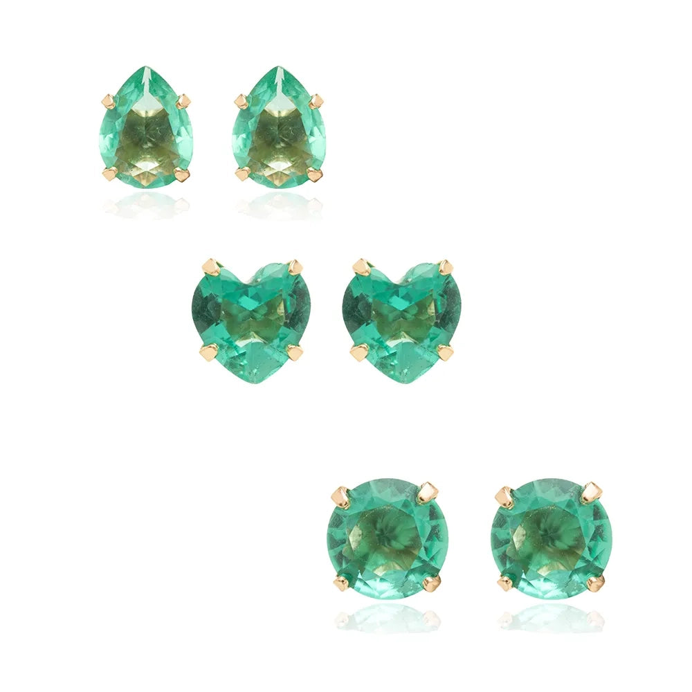 Bright Paraiba Tourmaline Round, Heart & Drop Set Earrings, 18k Gold Filled
