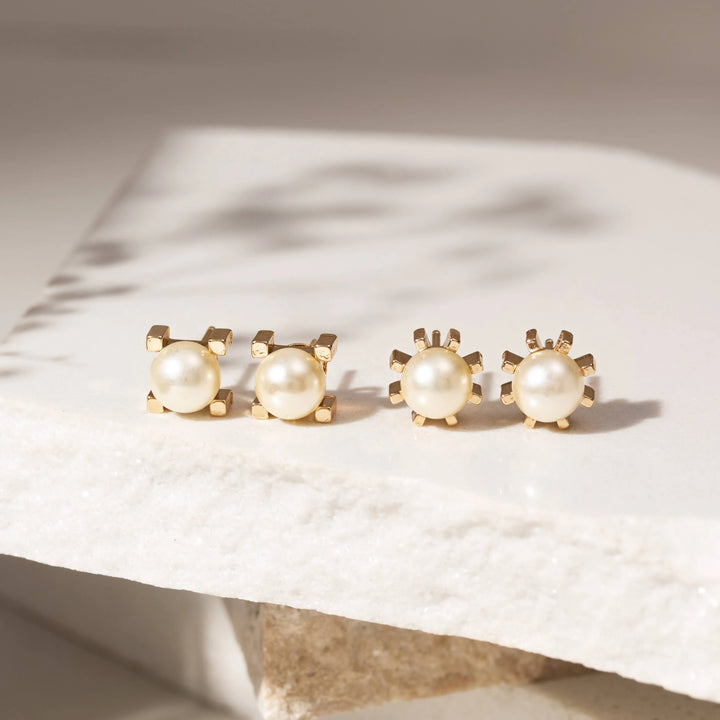 Bright Set Pearl Stud Earrings, 18k Gold Plated