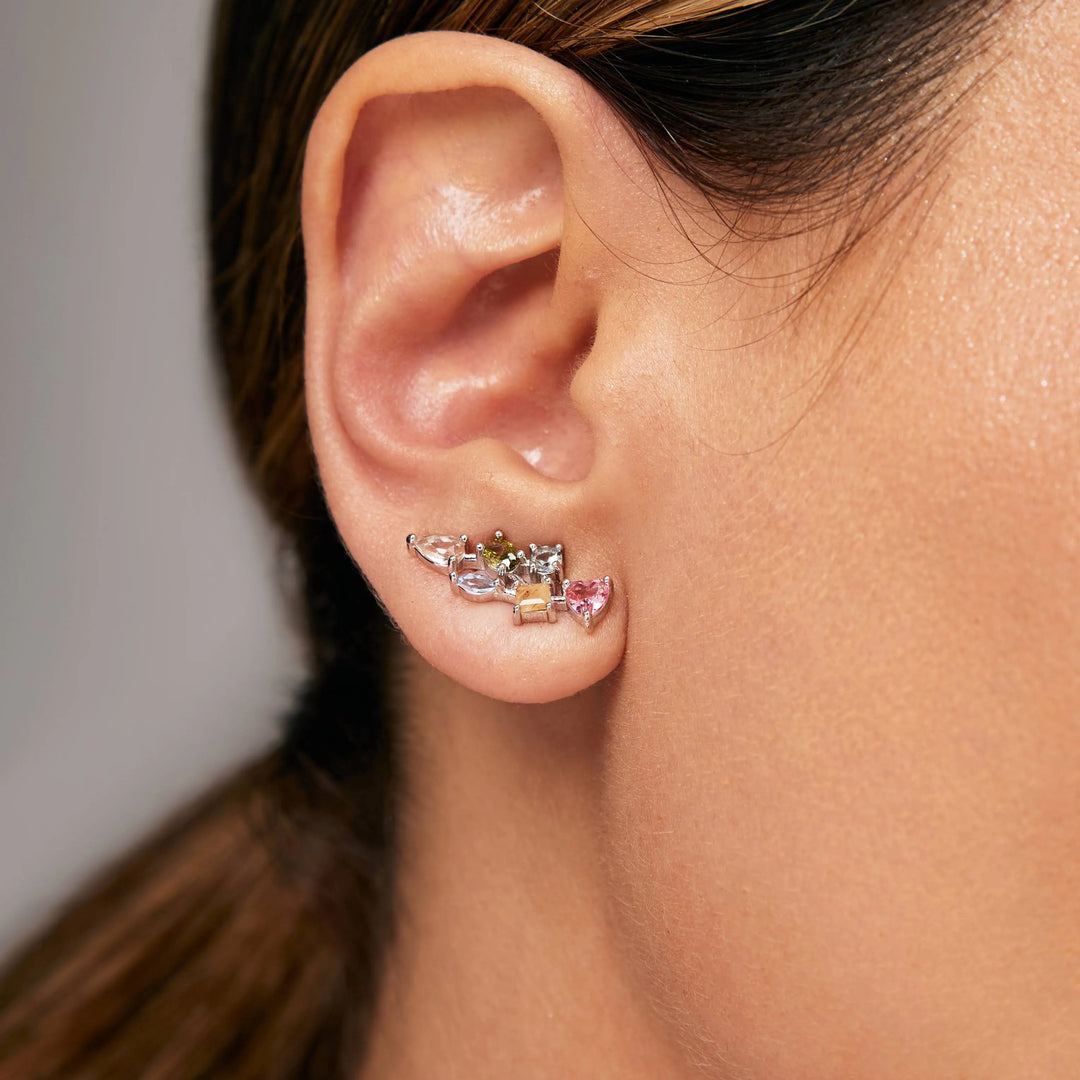 Bright Shapes Crystals Ear Cuff Earrings, Rhodium Plated