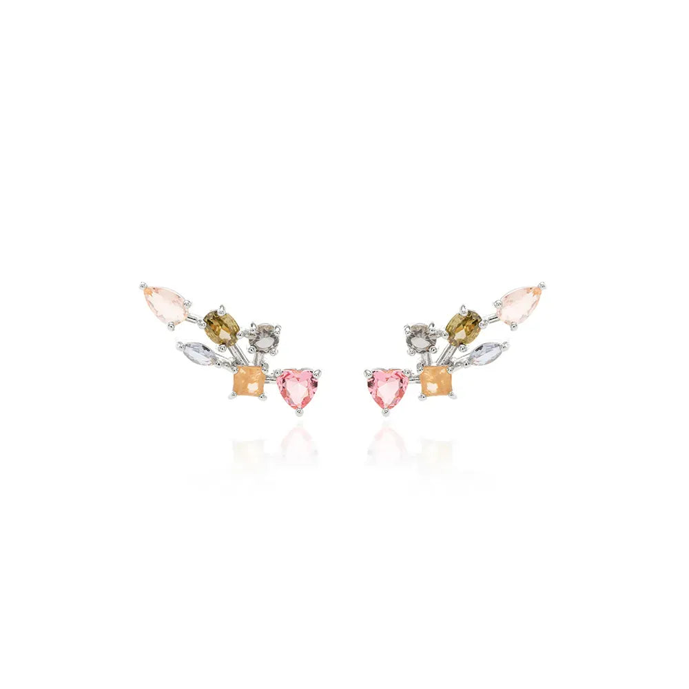 Bright Shapes Crystals Ear Cuff Earrings, Rhodium Plated