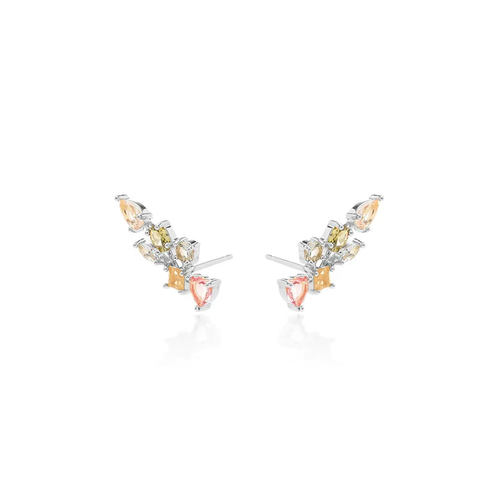 Bright Shapes Crystals Ear Cuff Earrings, Rhodium Plated