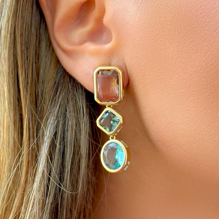 Bright Shapes Crystals Statement Earrings, 18k Gold Filled