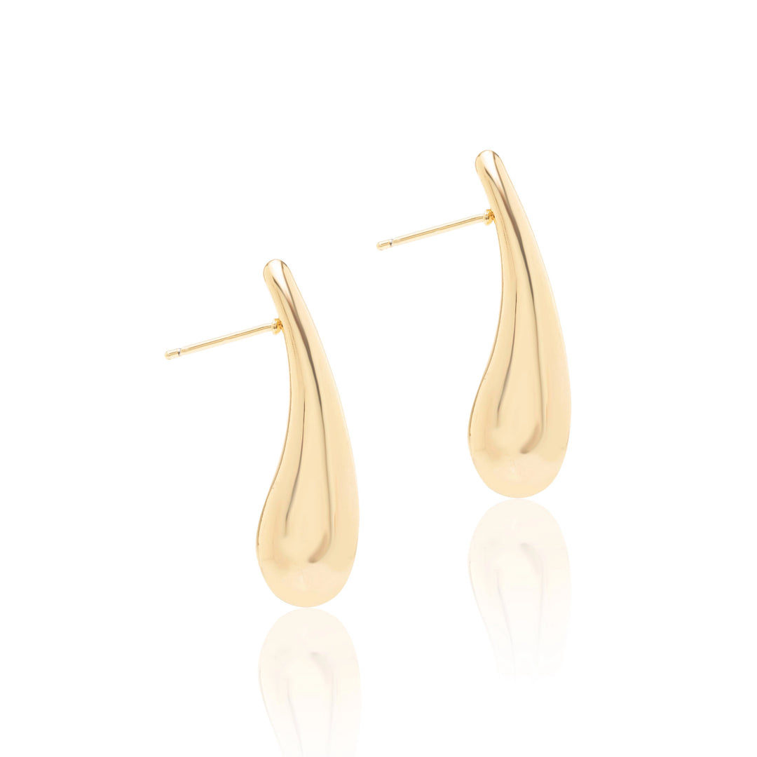 Bright Slim Teardrop Drop Earrings, 18k Gold Plated