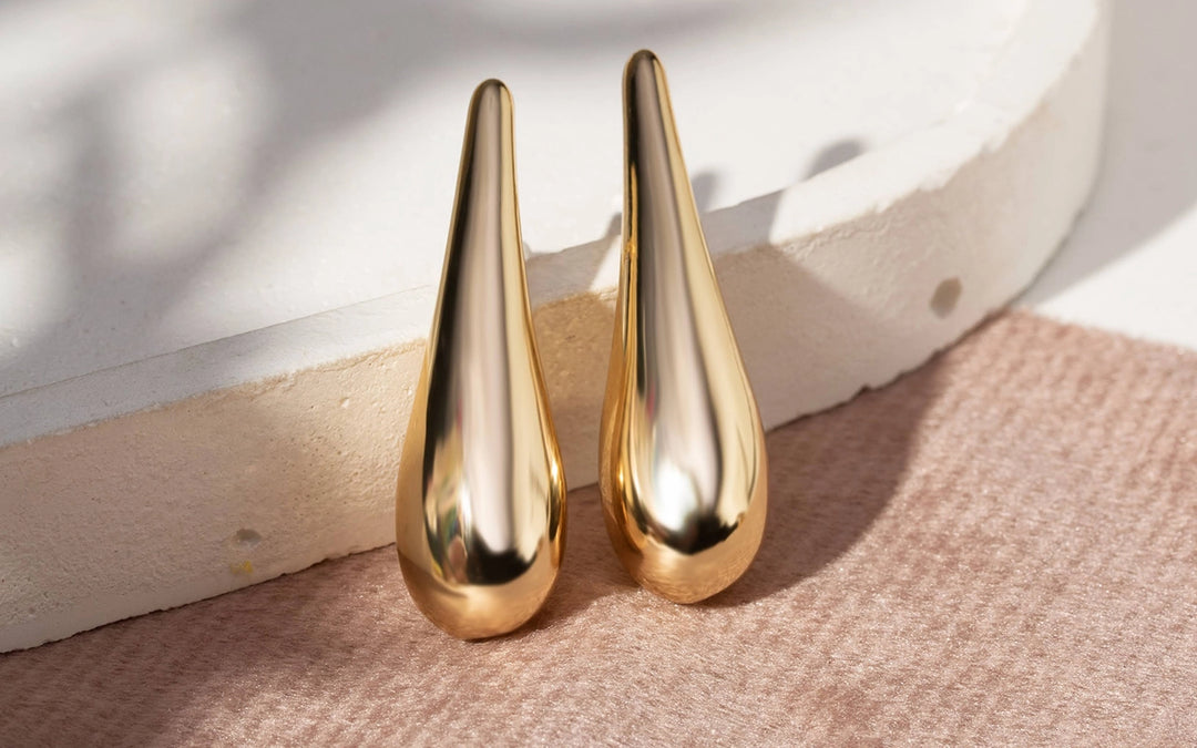 Bright Slim Teardrop Drop Earrings, 18k Gold Plated