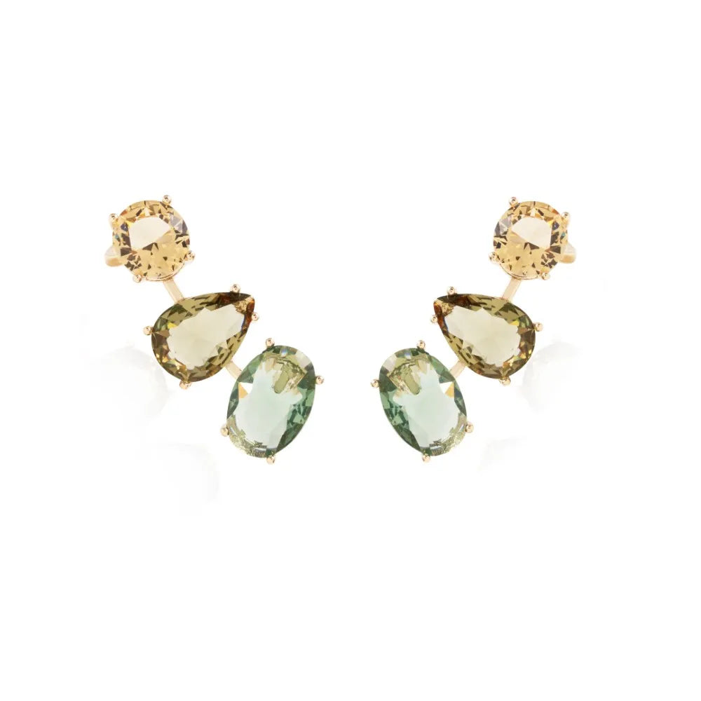 Bright Smokey Topaz & Green Amethyst Crystals Ear Cuff Earrings, 18K Gold Filled Elladora Store Australia