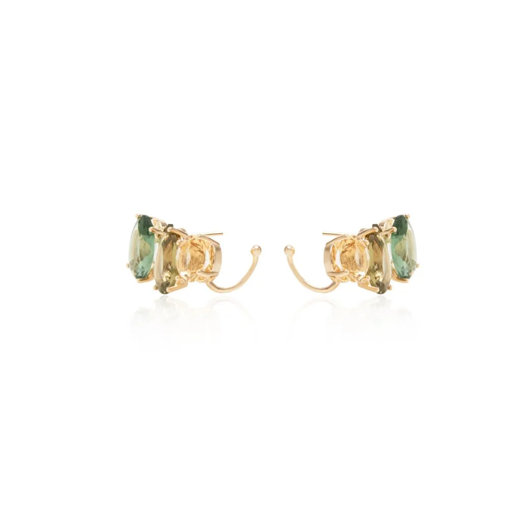 Bright Smokey Topaz Ear Cuff Earrings, 18K Gold Filled