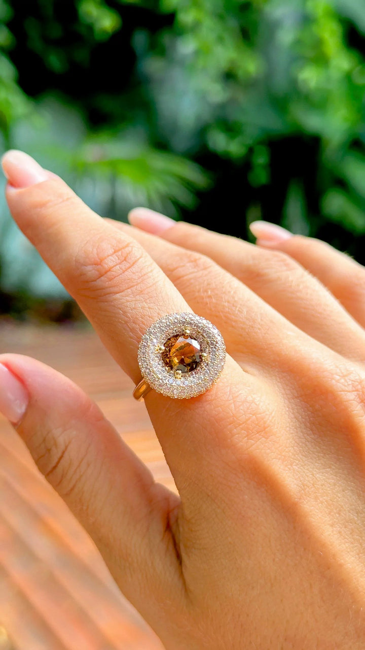 Bright Smoky Topaz Crystal Rings, 18k Gold Filled