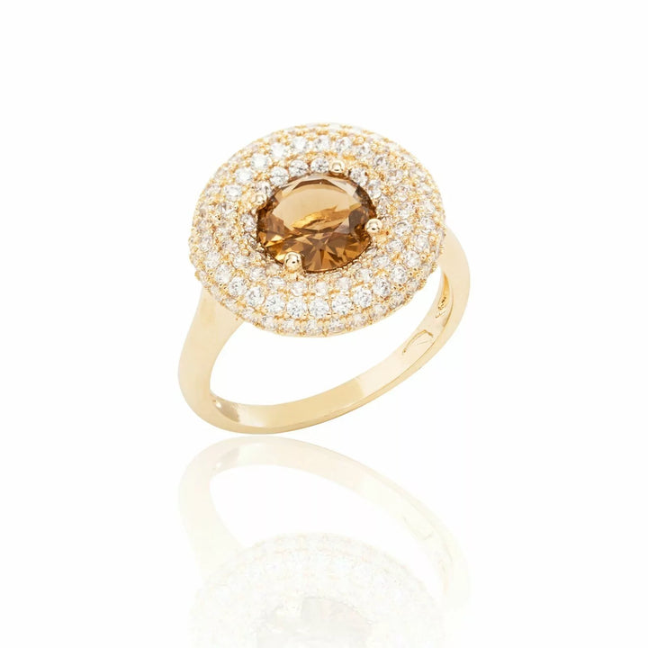 Bright Smoky Topaz Crystal Rings, 18k Gold Filled