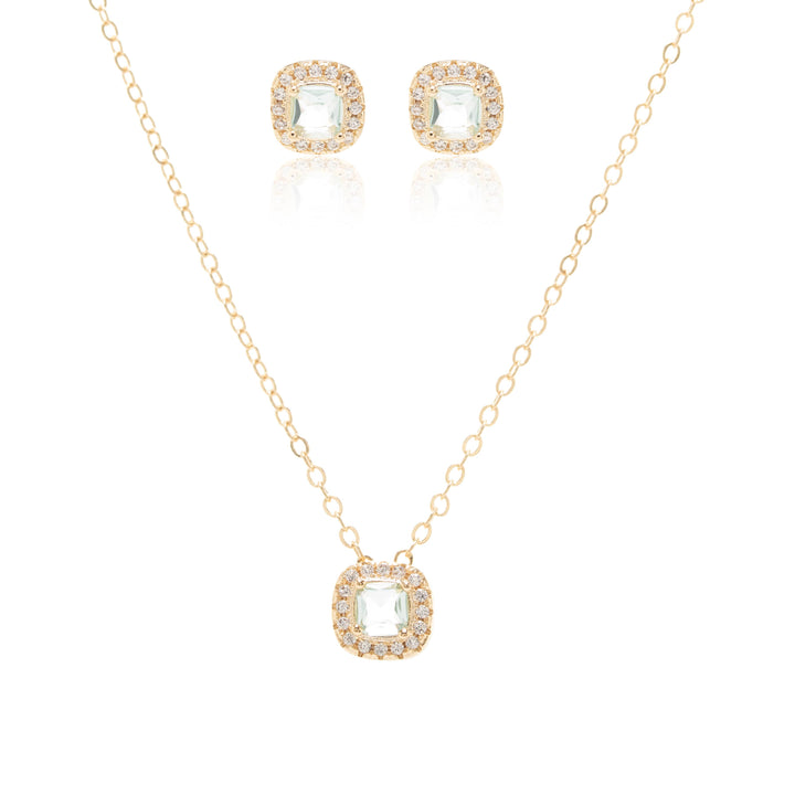 Bright Square Blue Topaz Crystal Jewellery Set, 18k Gold Filled