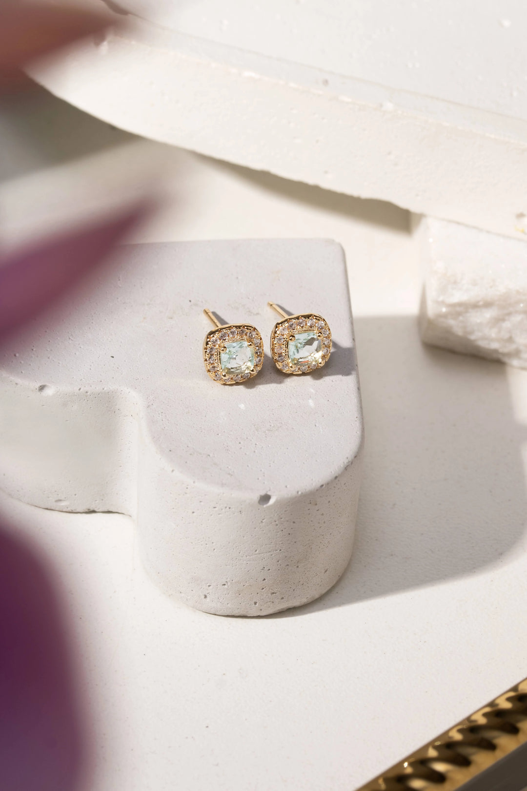 Bright Square Blue Topaz Crystal Jewellery Set, 18k Gold Filled