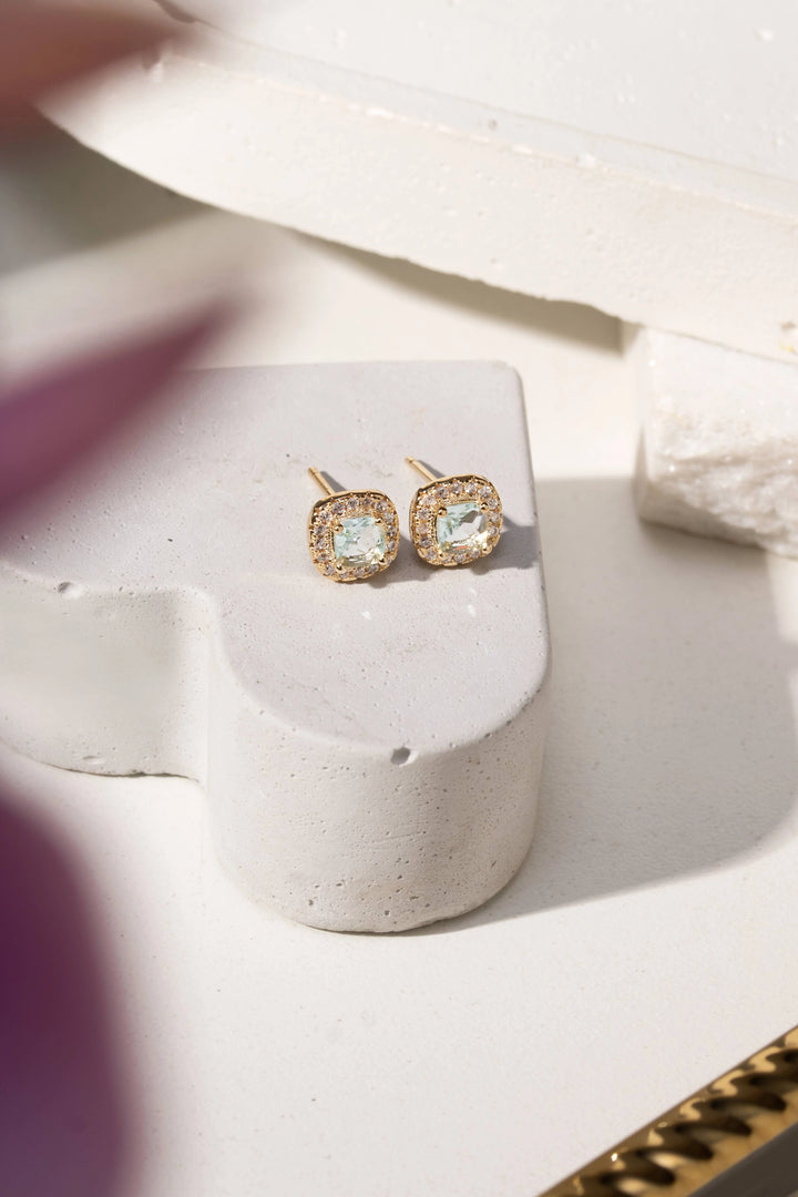 Bright Square Blue Topaz Crystal Jewellery Set, 18k Gold Filled