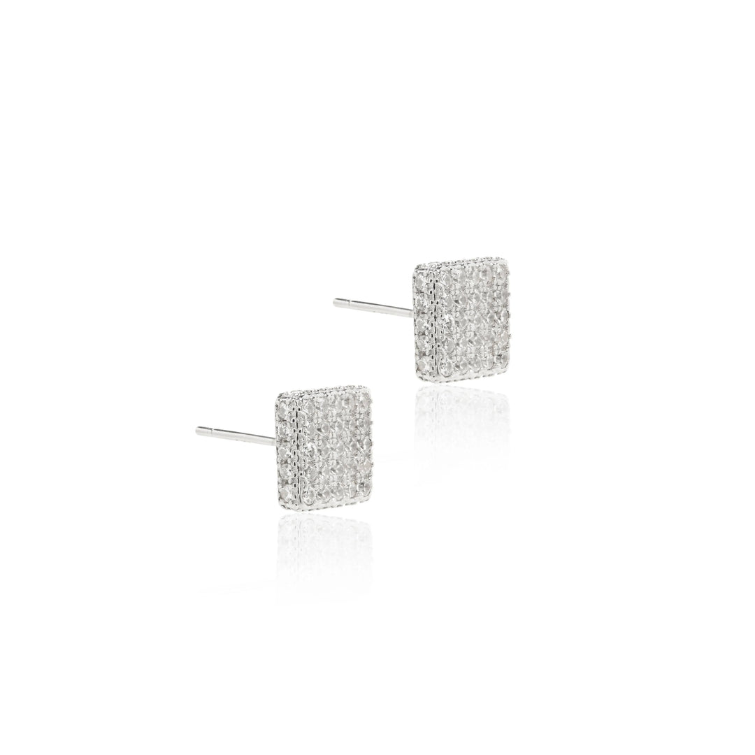 Bright Square with white Cubic Zirconia Stud Earrings, 925 Sterling Silver Elladora Store Australia