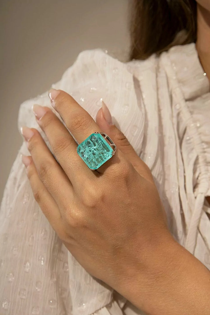 Bright Square Paraiba Tourmaline Fusion Ring, 925 Sterling Silver