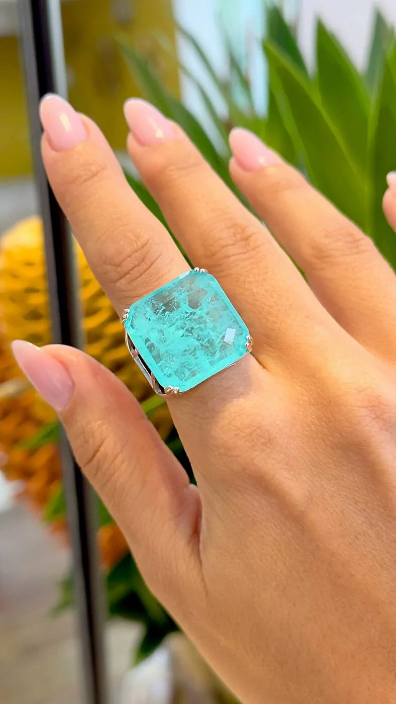 Bright Square Paraiba Tourmaline Fusion Ring, 925 Sterling Silver