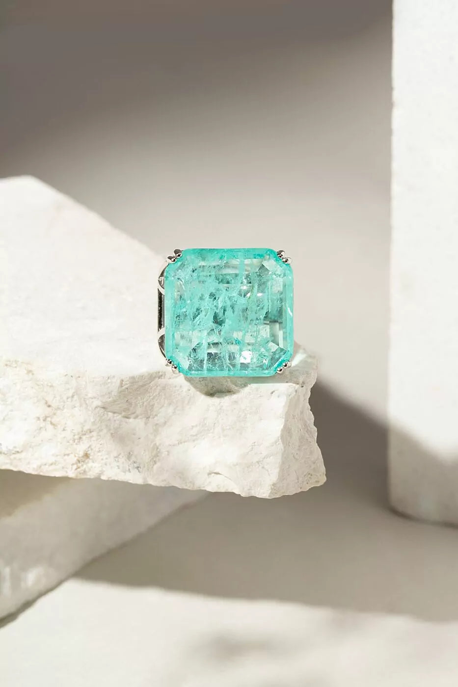 Bright Square Paraiba Tourmaline Fusion Ring, 925 Sterling Silver