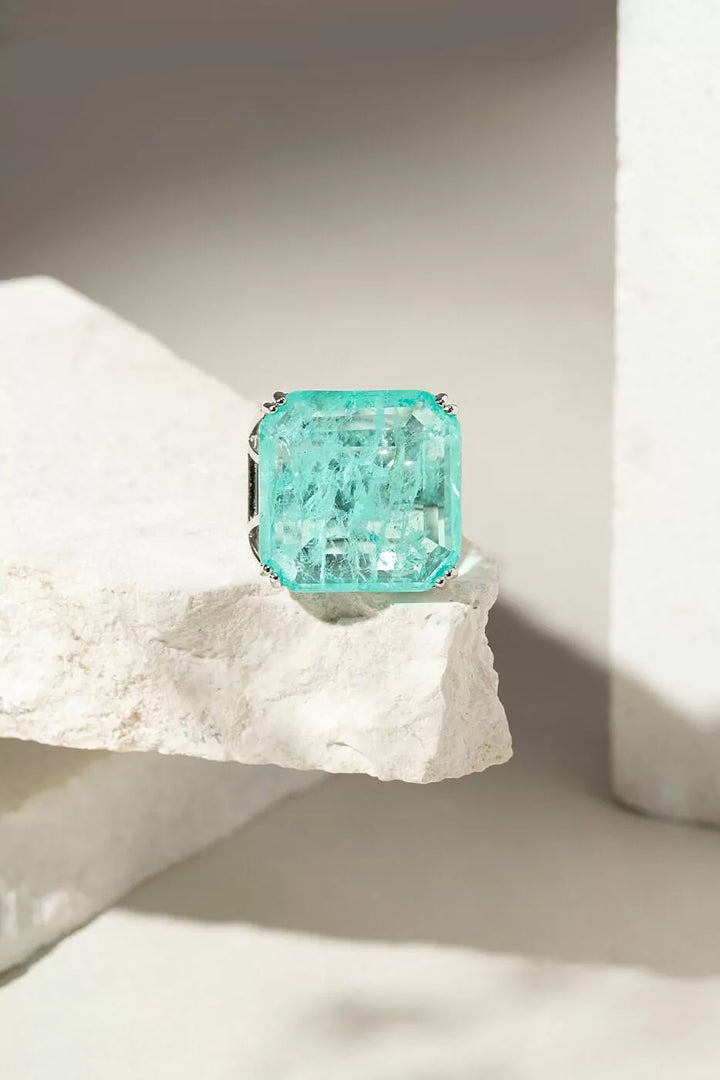 Bright Square Paraiba Tourmaline Fusion Ring, 925 Sterling Silver