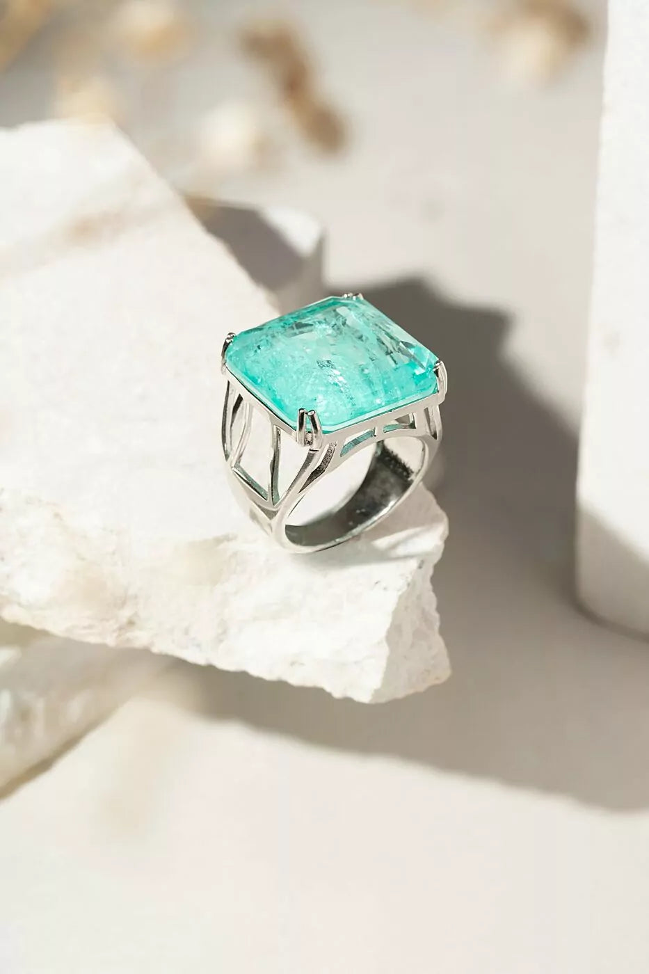 Bright Square Paraiba Tourmaline Fusion Ring, 925 Sterling Silver