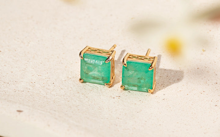 Bright Square Paraiba Tourmaline Fusion Stud Earrings 8x8mm, 18k Gold Filled