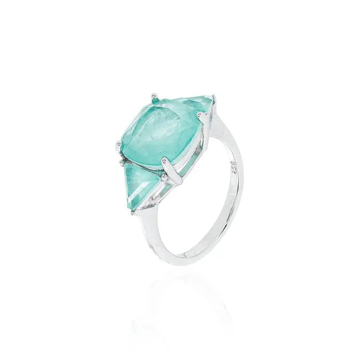 Bright Square & Triangle Paraiba Tourmaline Ring, 925 Sterling Silver