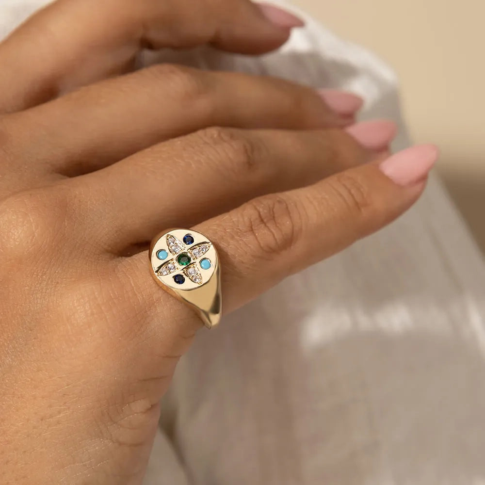 Classic Star Mandala Ring, 18k Gold Filled
