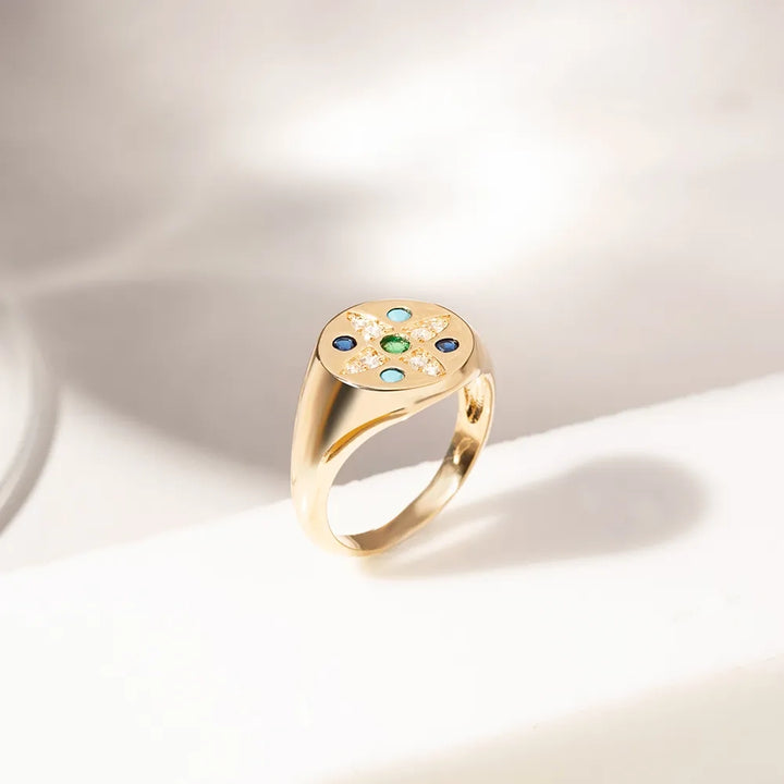 Classic Star Mandala Ring, 18k Gold Filled