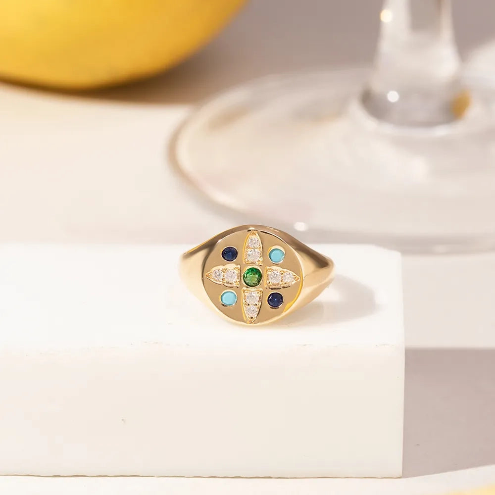 Classic Star Mandala Ring, 18k Gold Filled