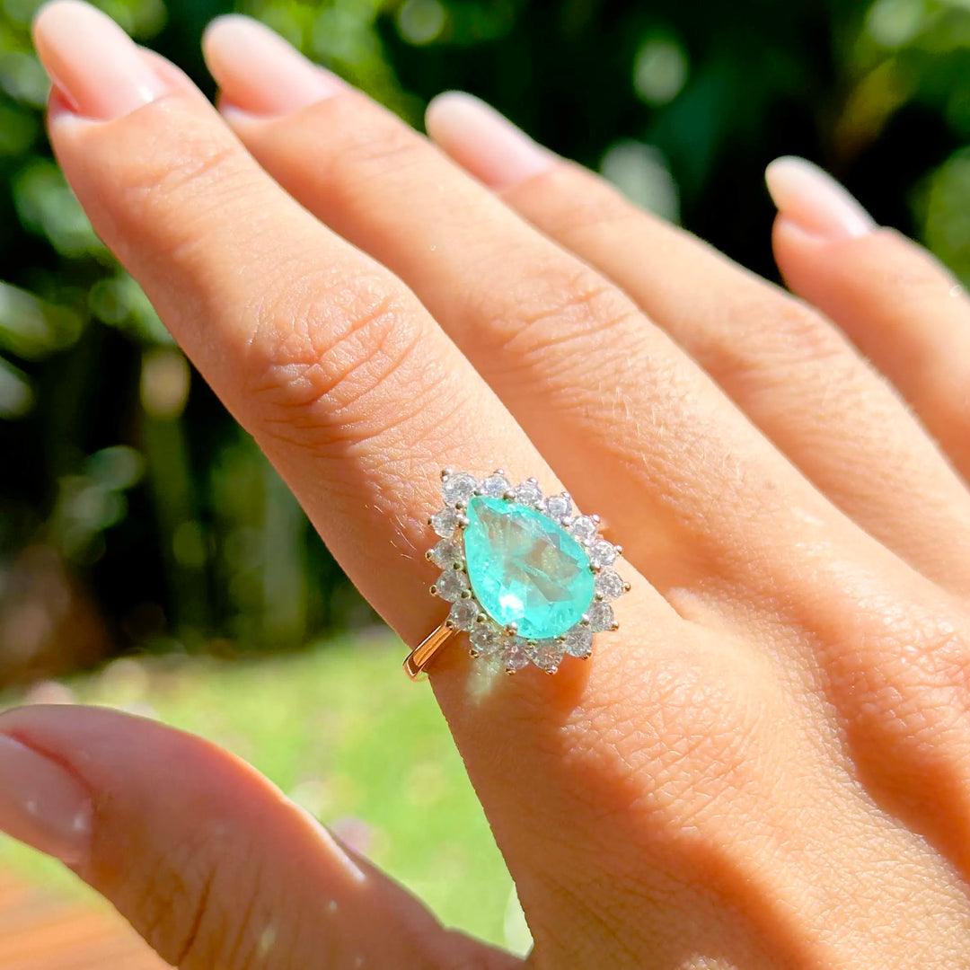 Bright Teardrop Paraiba Fusion Ring, 18k Gold Filled