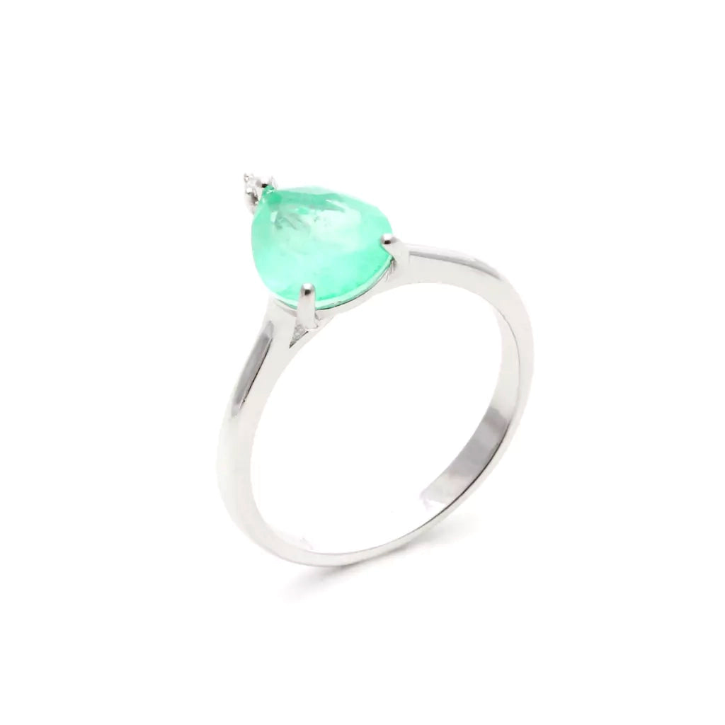 Bright Teardrop Colombian Emerald Fusion Ring, 925 Sterling Silver