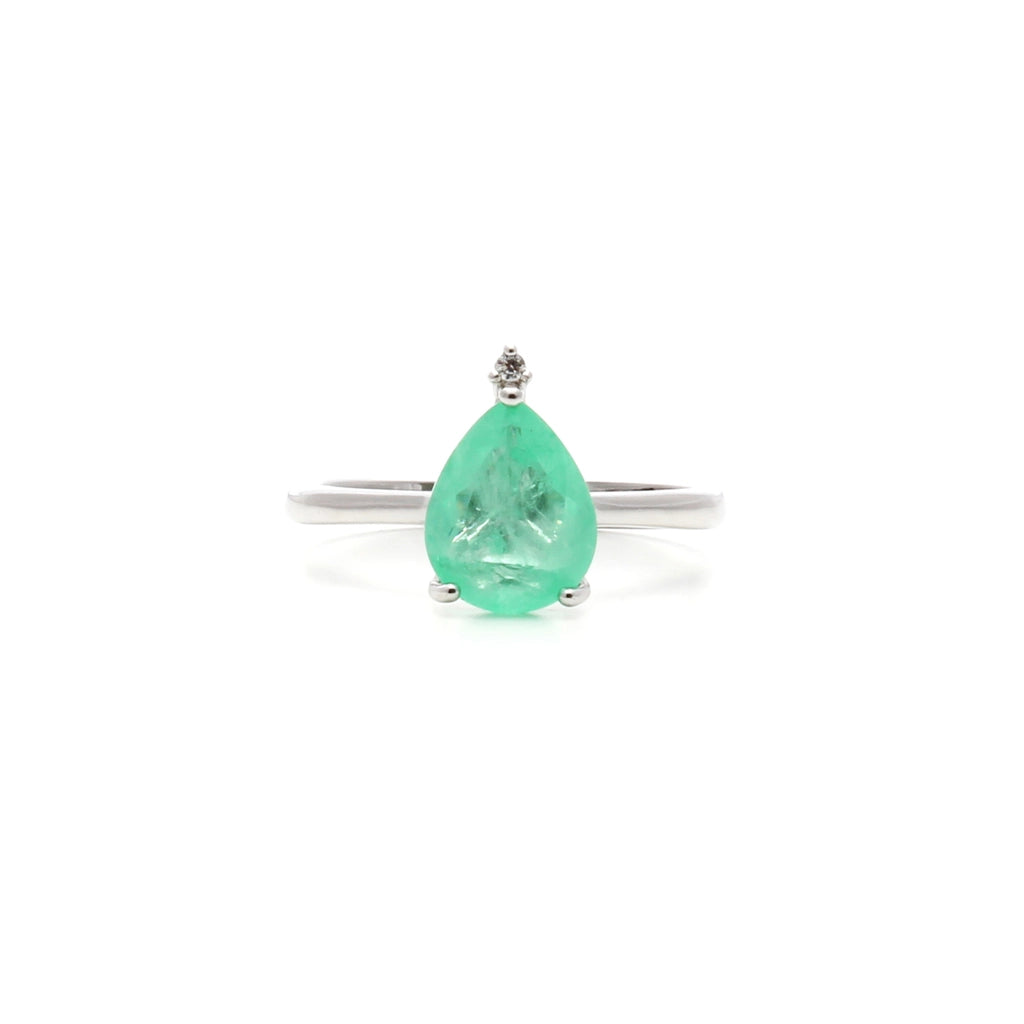 Bright Teardrop Colombian Emerald Fusion Ring, 925 Sterling Silver