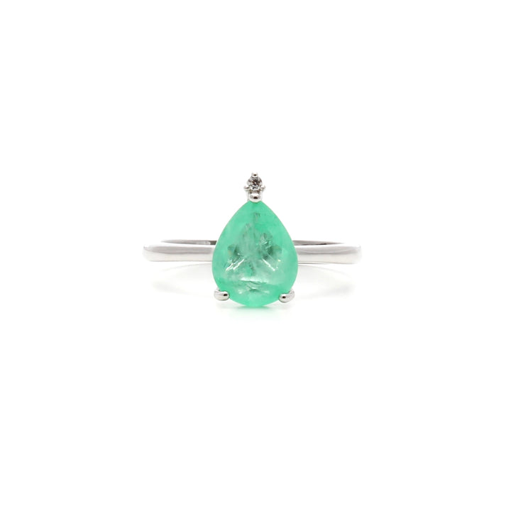 Bright Teardrop Colombian Emerald Fusion Ring, 925 Sterling Silver