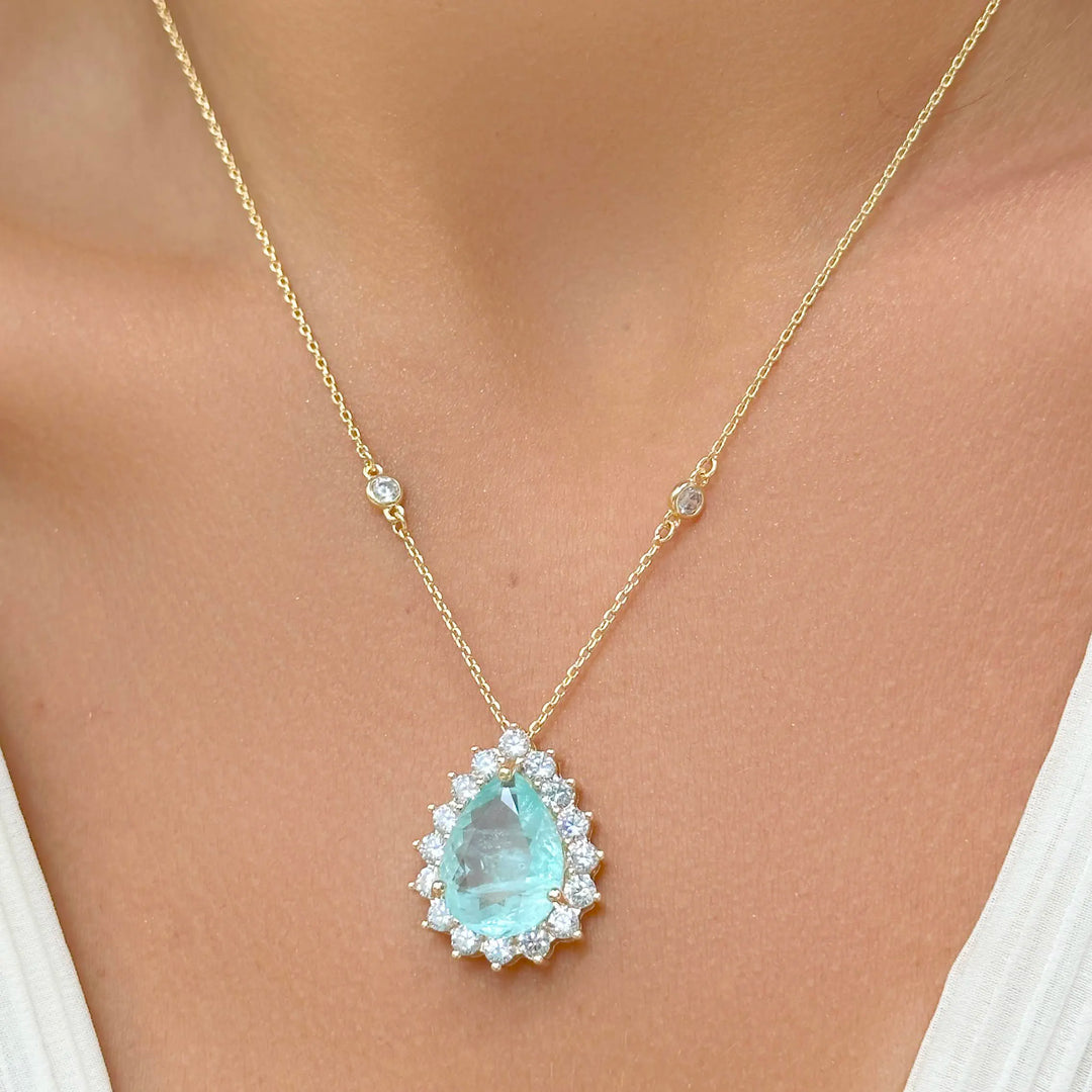 Bright Teardrop Light Blue Tourmaline Fusion Necklace, 18k Gold Filled