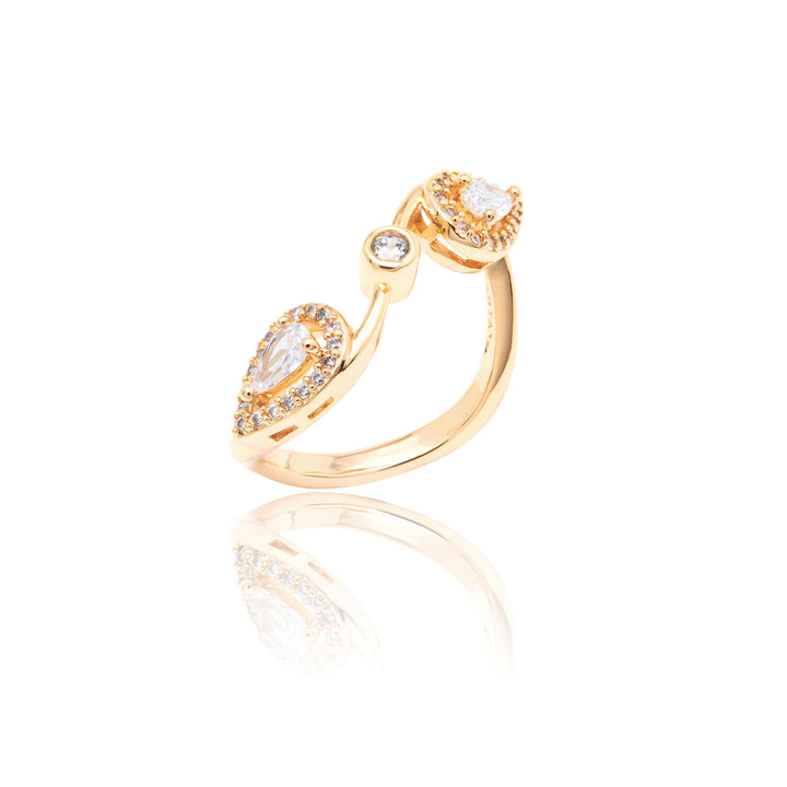 Bright Teardrop Twisted  White Cubic Zirconia Ring, 18k Gold Plated
