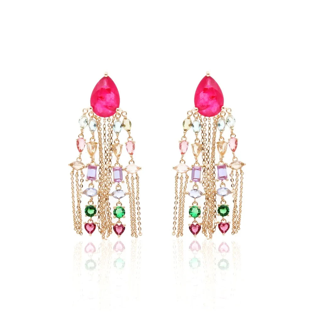 Bright Teardrop & Fringe Earrings,  18k Gold Filled