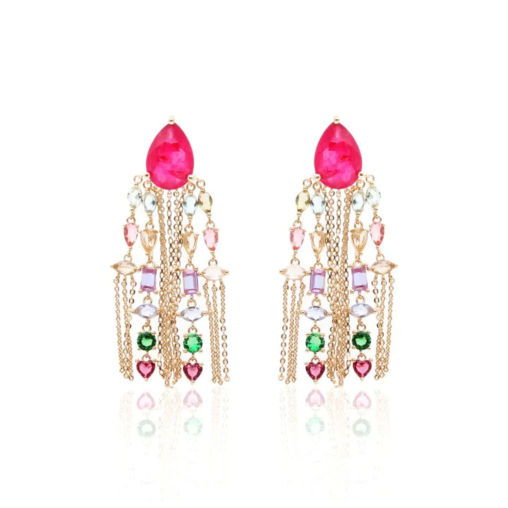 Bright Teardrop & Fringe Earrings,  18k Gold Filled