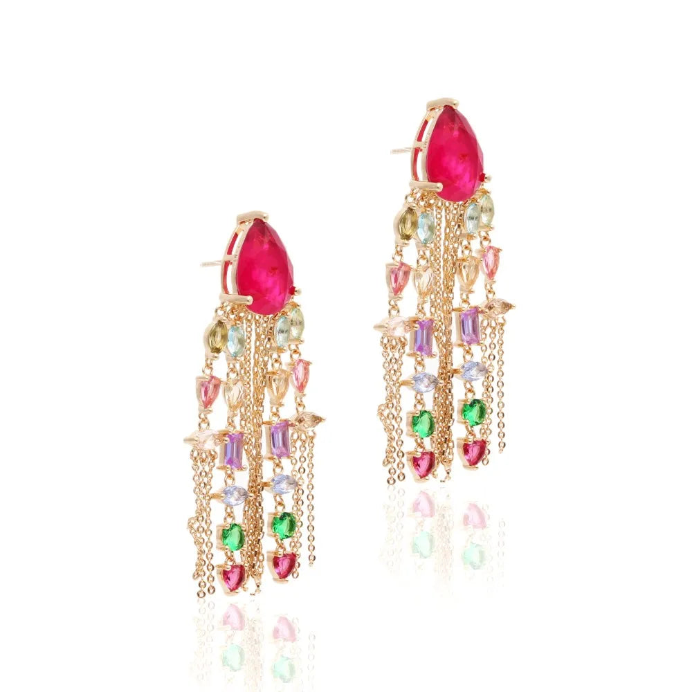 Bright Teardrop & Fringe Earrings,  18k Gold Filled