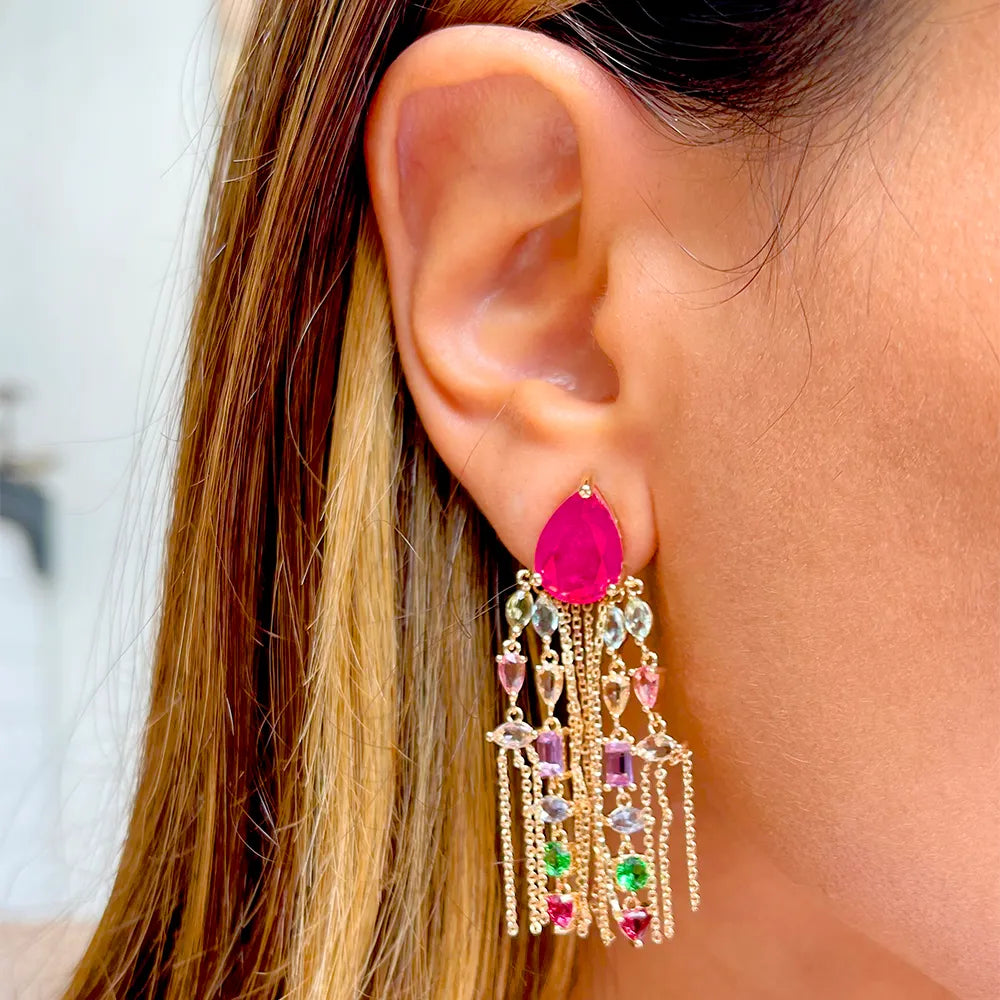 Bright Teardrop & Fringe Earrings,  18k Gold Filled