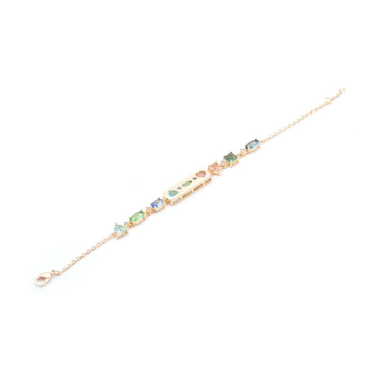 Bright Topaz, Paraiba & Morganite Shapes Crystal Bracelet, 18k Gold Filled