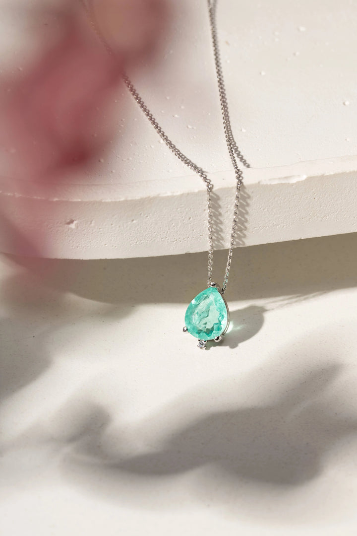 Bright Paraiba Tourmaline Teardrop Pendant Necklace, 925 Sterling Silver