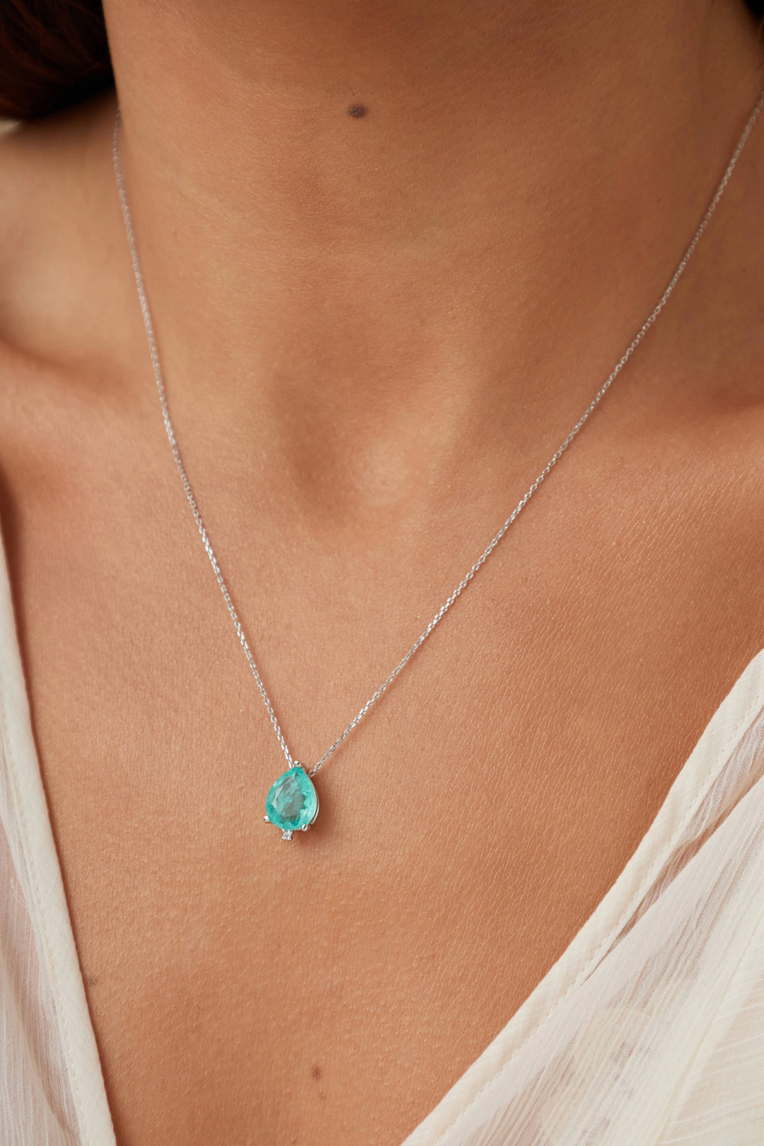 Bright Paraiba Tourmaline Teardrop Pendant Necklace, 925 Sterling Silver