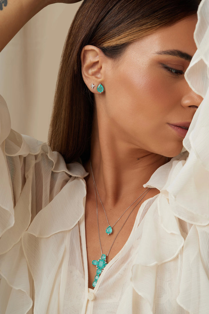 Bright Paraiba Tourmaline Teardrop Pendant Necklace, 925 Sterling Silver