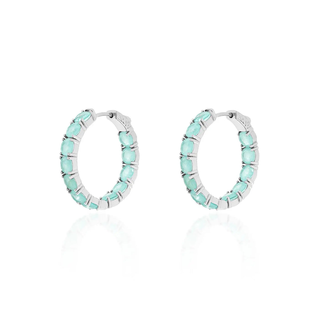 Bright Tourmaline Paraiba Fusion Hoops Earrings 17mm, 925 Sterling Silver