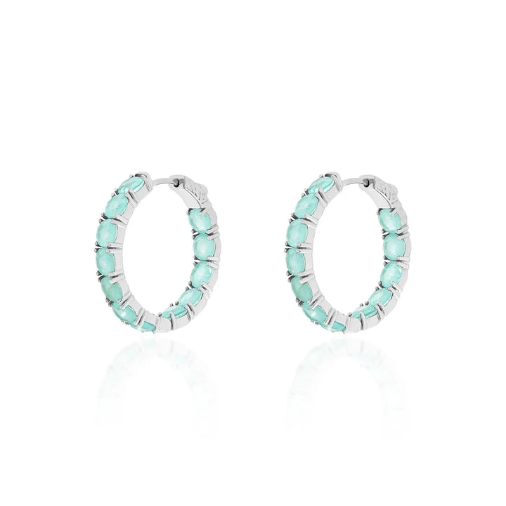 Bright Tourmaline Paraiba Fusion Hoops Earrings 17mm, 925 Sterling Silver