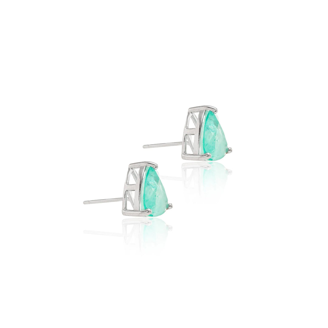 Bright Triangle Paraiba Tourmaline Fusion Earrings, 925 Sterling Silver