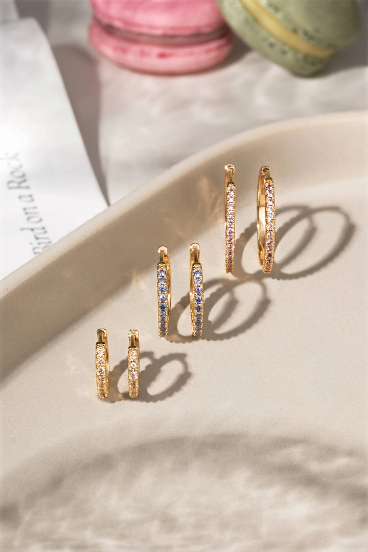 Bright Trio Zirconia Hoop Earrings, 18k Gold Filled