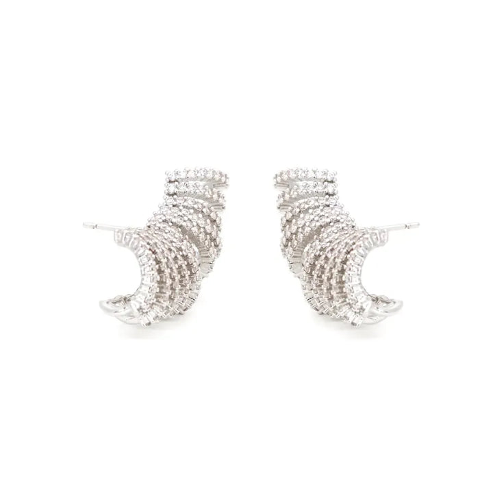 Bright Wave Cubic Zirconia Ear Cuff Earring, Rhodium Plated