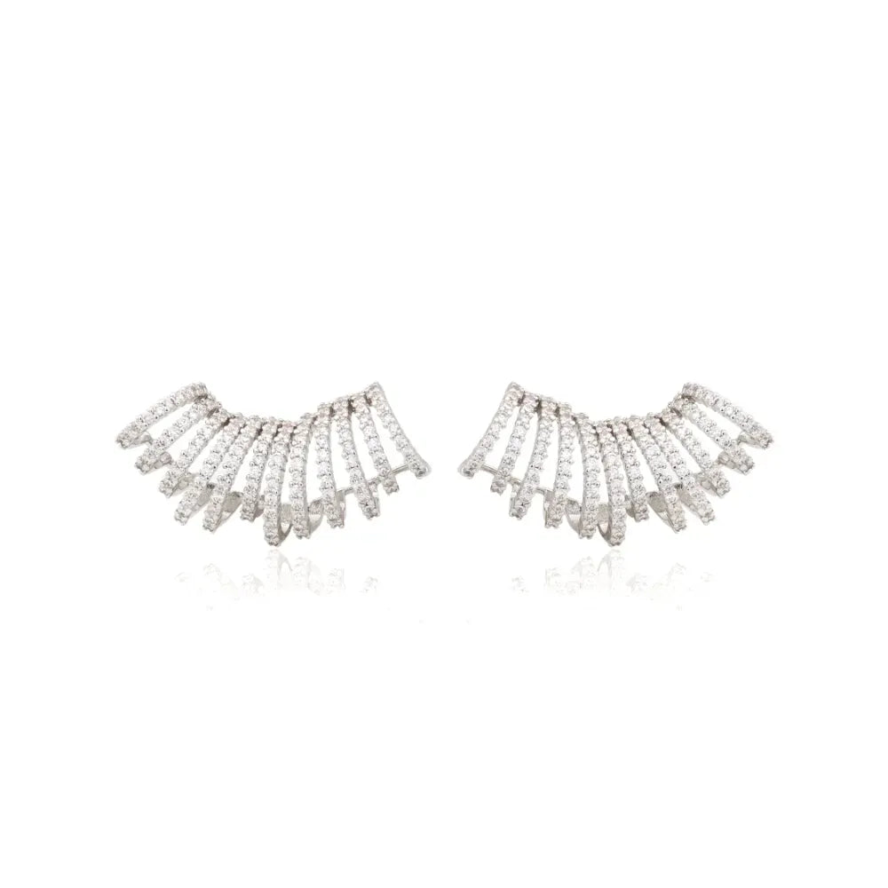 Bright Wave with white Cubic Zirconia Statement Ear Cuff Earring, Rhodium Plated Elladora Store Australia